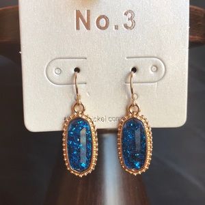No. 3 Gold and Blue Glittered Drop Earrings